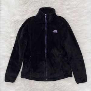 The North Face Black Fuzzy Fleece Purple Trim High Neck Osito 2 Jacket Full Zip